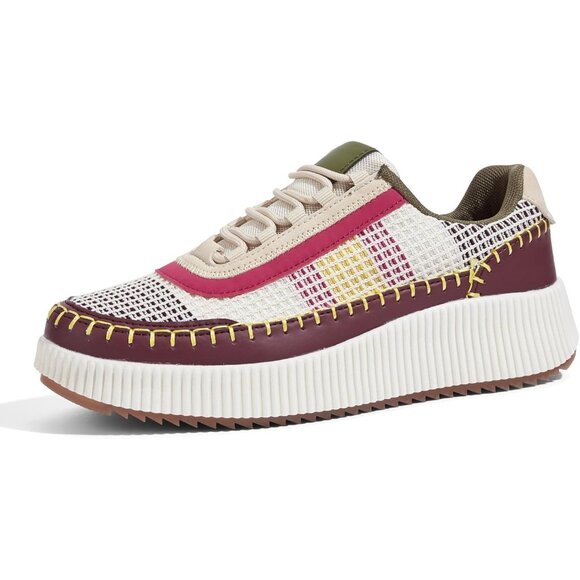 Lucky Step Shoes - Lucky Step Women's Wine Platform Sneakers Rhinestone Fashion Chunky Shoes